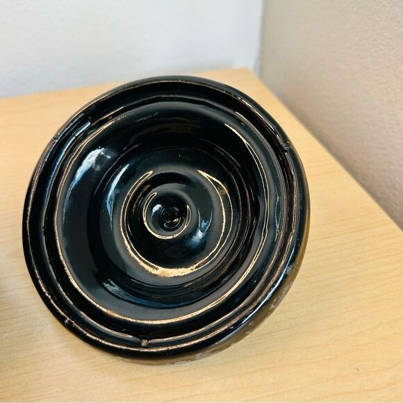 Seagrove NC Black White Signed Callicutt Pottery Lidded Bean Pot 4” VTG 1998 - Picture 7 of 9